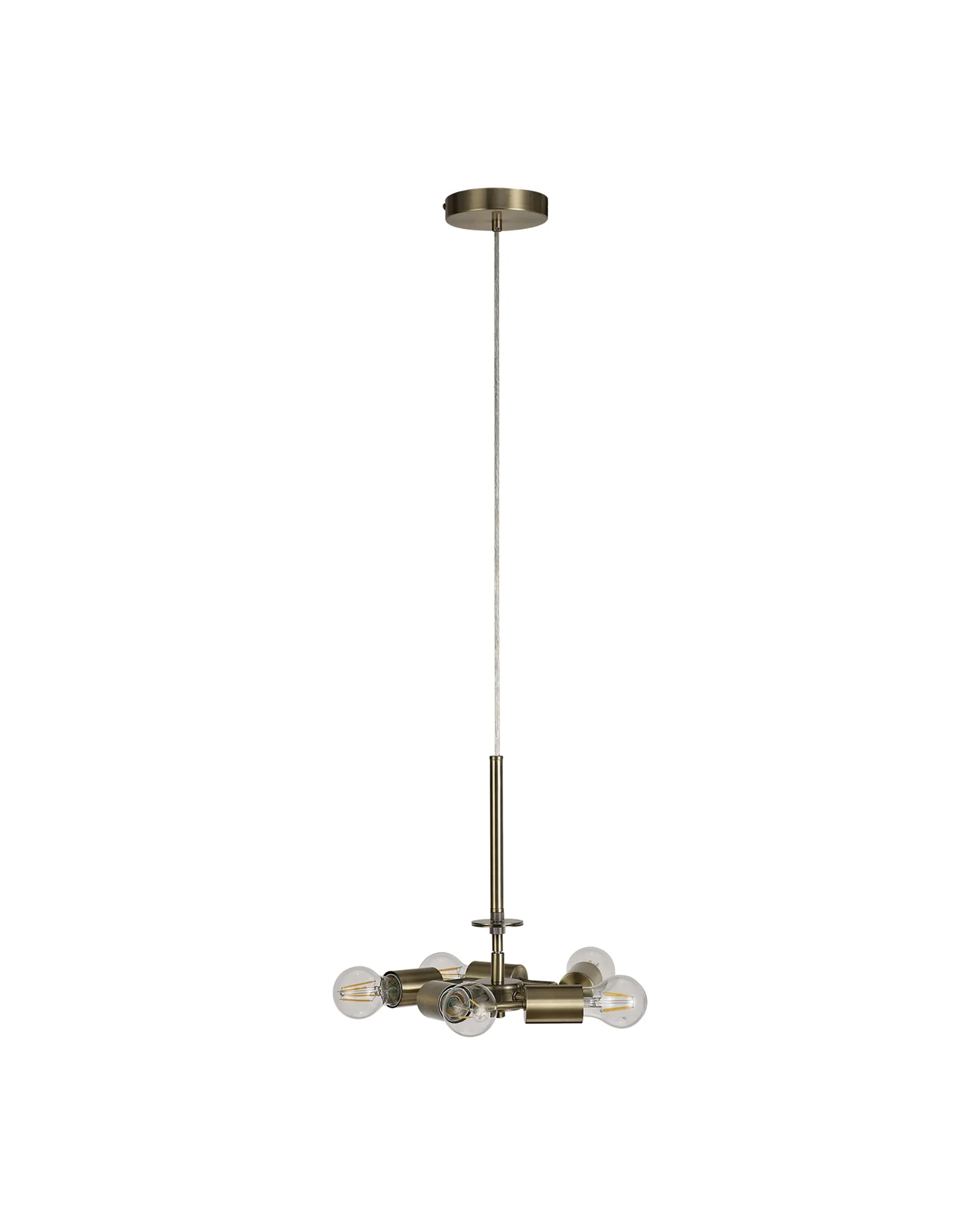 Baymont 50cm 5 Light Pendant Antique Brass, Gold Leaf, Frosted Diffuser DK0852  Deco Baymont AB GL